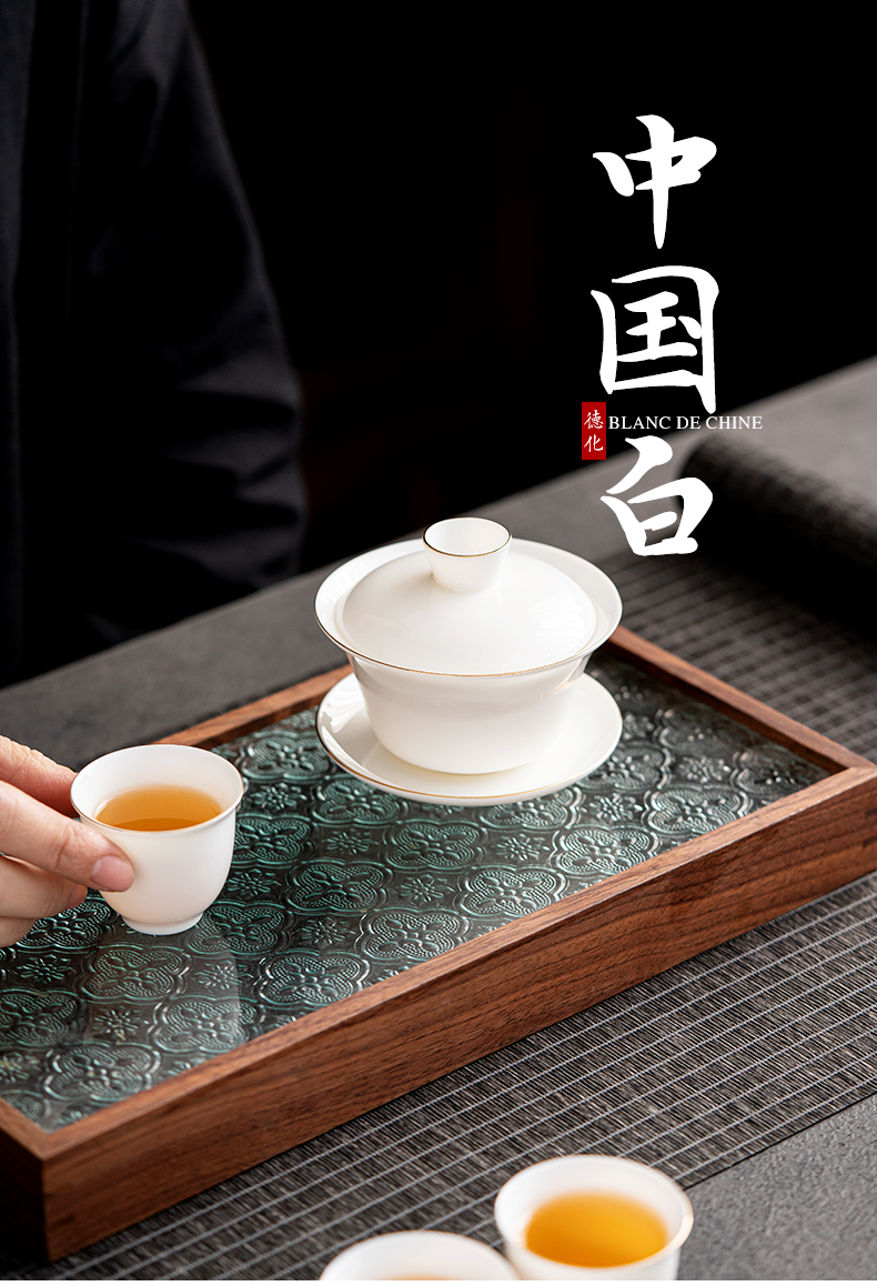 The Self - "appropriate content three to dehua white porcelain bowl tureen cup single contracted jade porcelain GaiWanCha kung fu tea set