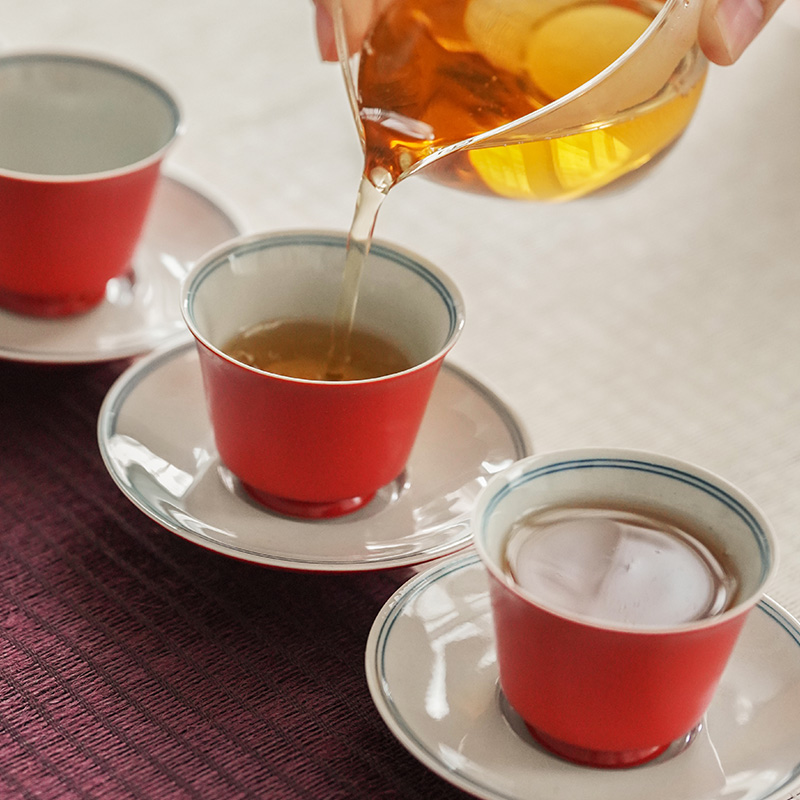 Jingdezhen ceramic small cup sample tea cup coral red kung fu masters cup kunfu tea cups a single cup mat