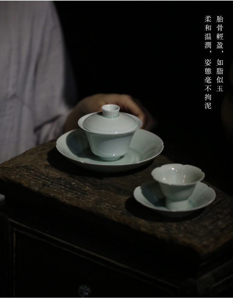 Tureen jingdezhen only three cups of kung fu tea Japanese them thin body large pure manual bowl tea tea