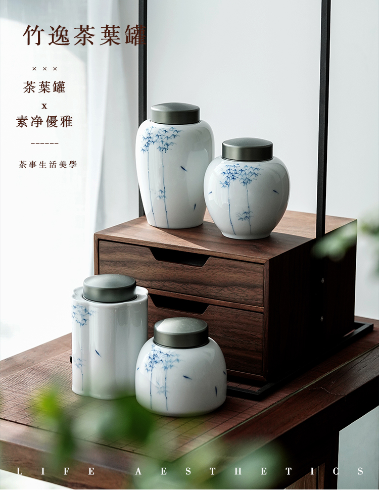 Jingdezhen hand - made ceramic pot pot caddy fixings ceramic POTS sealed tank sealing small portable storage tea tin