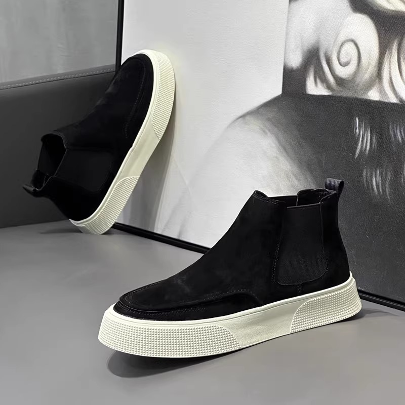 Tide Cards Men Genuine Leather Board Shoes 2023 Autumn Winter Plus Suede Frosted Leather Short Cylinders Martin Boots A Foot Pedal Sports Casual Shoes-Taobao