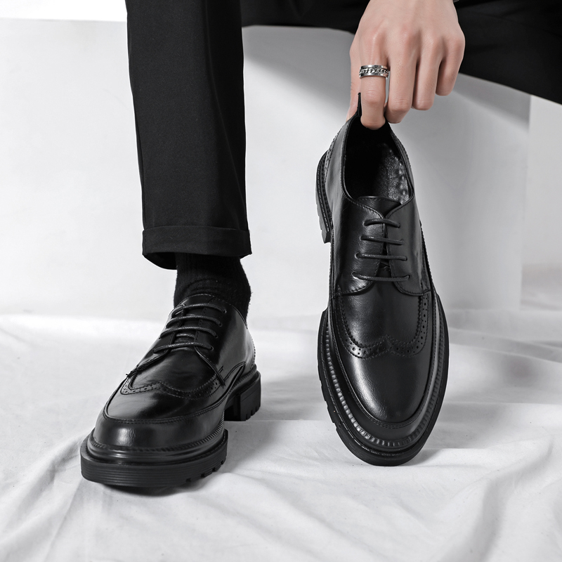 Trendy Brogue Leather Shoes for Men, Autumn Business Formal Shoes with Hidden Height Increase, High-End British Style Groom Derby Shoes Trendy Brogue Leather Shoes for Men, Autumn Business Formal Shoes with Hidden Height Increase, High-End British Style Groom Derby Shoes