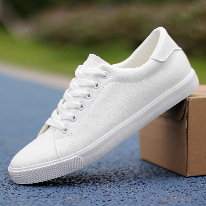 Trendy Brand Suit White Shoes for Men, Genuine Leather, Breathable for Summer, Versatile, Trendy Pure White Shoes, Sports Casual Sneakers, White Shoes
