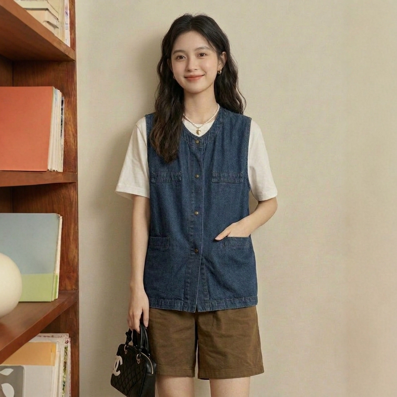 Lavuo Sister Japanese Retro Workwear Denim Vest Women's Summer New Sleeveless Jacket Top