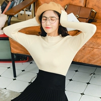 Mùa thu đông 2018 mới bằng gỗ cổ cao áo len nửa cổ cao áo len nữ phiên bản Hàn Quốc của áo thun bó sát skinny bó sát áo len cổ lọ