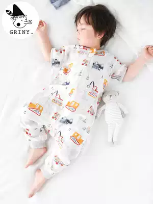 Griny baby gauze sleeping bag summer thin baby 2 layer bamboo cotton short sleeve split leg children air-conditioned room Anti-kicking quilt