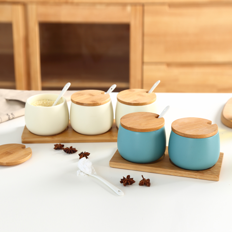 Household condiment oil bottle glass combination suit the kitchen, cooking sauce vinegar jug of ceramic double flavor three - piece as cans box