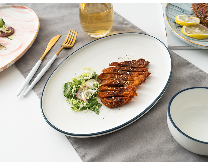 Creative under Japanese tableware ceramic glaze color oval large fish dish Nordic web celebrity home steaming roast fish dishes
