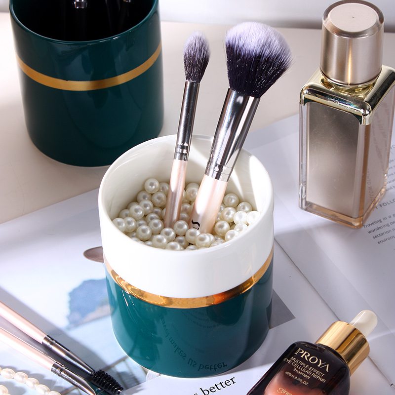 Nordic small key-2 luxury pen container barrels ceramic make - up brush pot brush barrels desktop eyeliner pencil receive a barrel