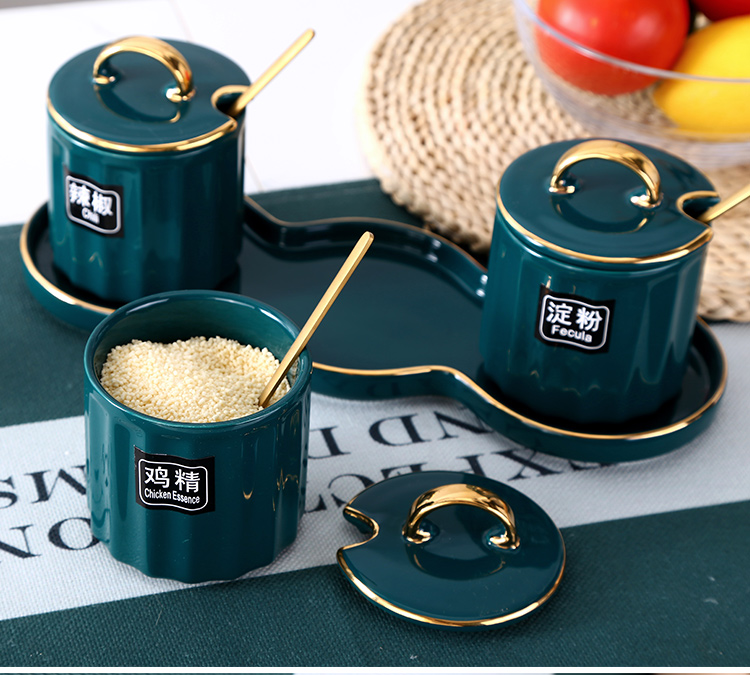 Japanese light much seasoning box flavor pot three - piece suit household combined with ceramics seasoning bottles kitchen supplies