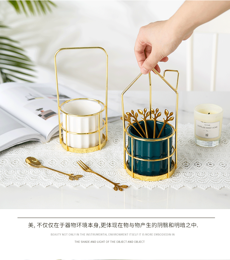 Small European - style key-2 luxury household stainless steel fruit fork suit creative ceramic receive tube cake snacks fork