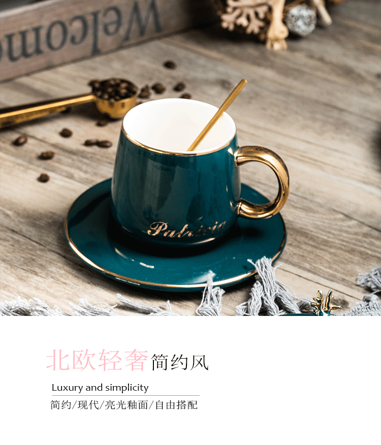 Light key-2 luxury European - style originality deer cover ceramic cup move mark cup coffee cup household glass box with a spoon