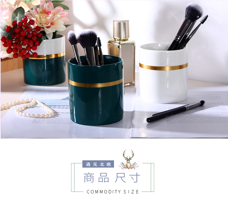 Nordic small key-2 luxury pen container barrels ceramic make - up brush pot brush barrels desktop eyeliner pencil receive a barrel