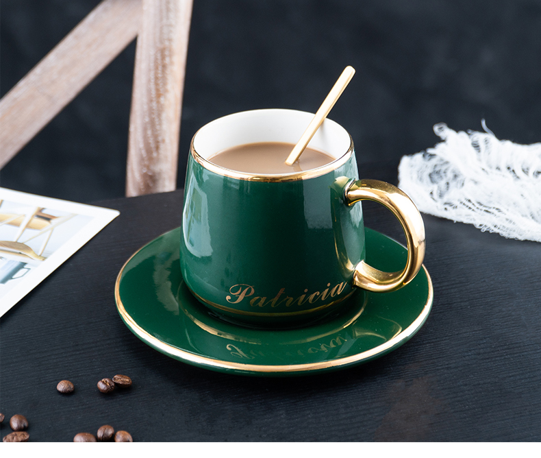 Ceramic coffee cup creative European - style coffee cups and saucers suit household contracted camellia tea cup with a spoon, gift box in the afternoon