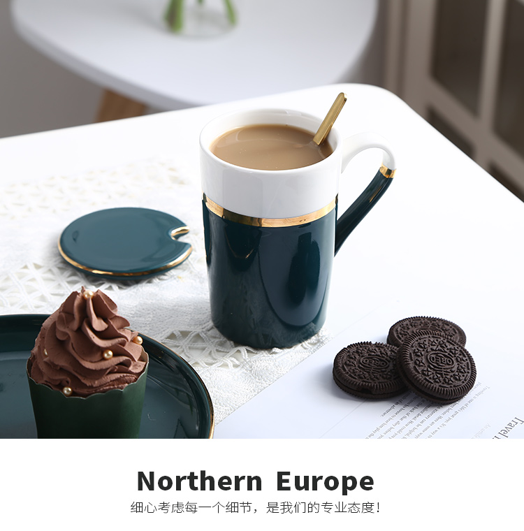 Creative move trend mark cup breakfast cup with cover ceramic coffee cup cup home holiday gifts