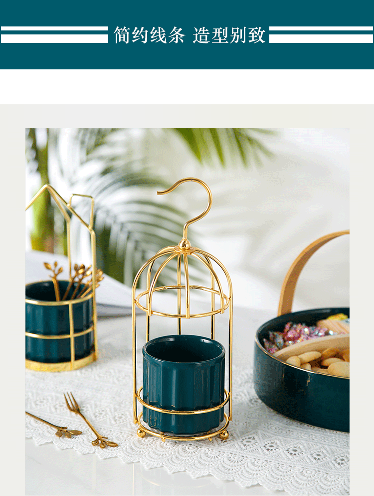 Small European - style key-2 luxury household stainless steel fruit fork suit creative ceramic receive tube cake snacks fork