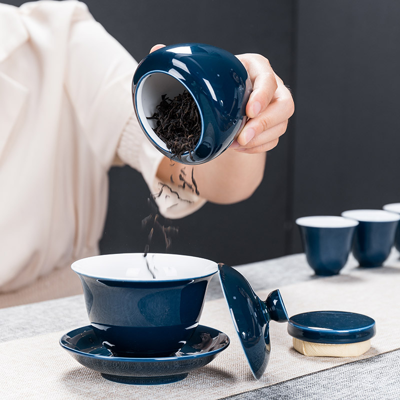 Treasure minister 's tureen ceramic cups to use three large tea sets tea tea bowl of white porcelain hand grasp pot