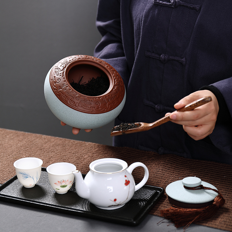 Treasure minister 's purple sand tea pot, coarse pottery seal storage tank ceramics pu' er tea accessories