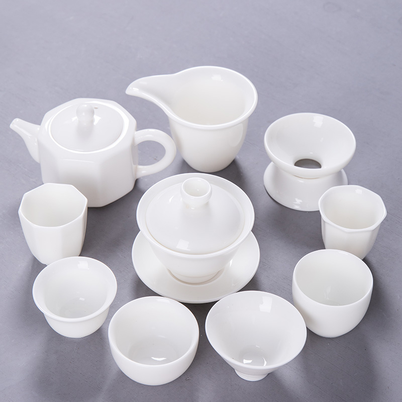 Ceramic tea set suit small household set of kung fu tea set contracted and I sitting room of a complete set of tea bags are dehua white porcelain tea set