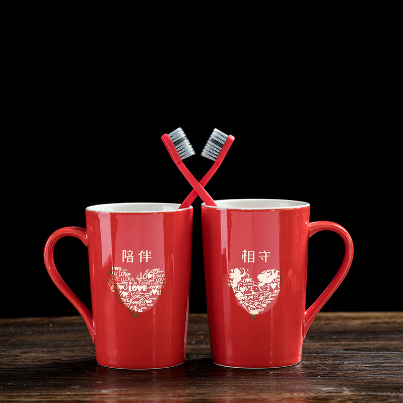 Worship the teacup suit to Mary the cup of the dental ceramic red picking cup toiletries wedding gift