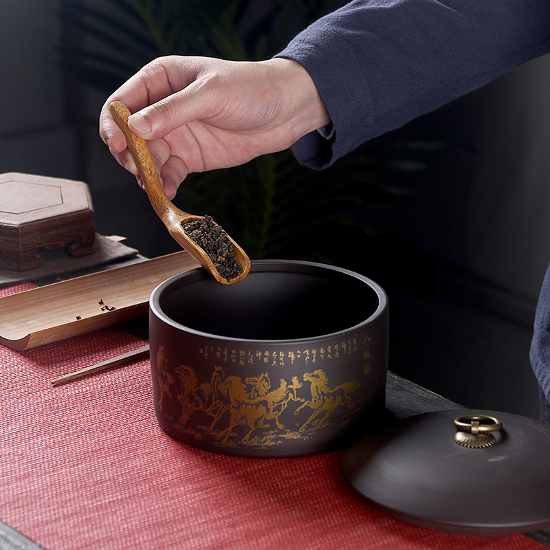 Treasure minister 's purple sand tea pot, coarse pottery seal storage tank ceramics pu' er tea accessories
