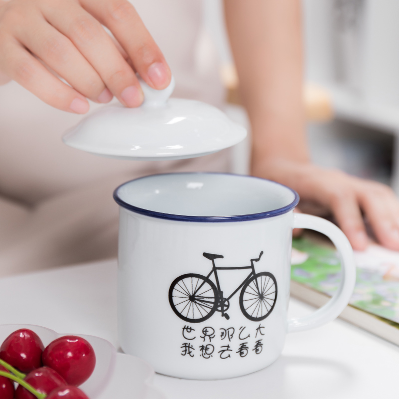 Cup of creative move trend ceramic keller with cover coffee tea Cup men 's and women' s custom LOGO