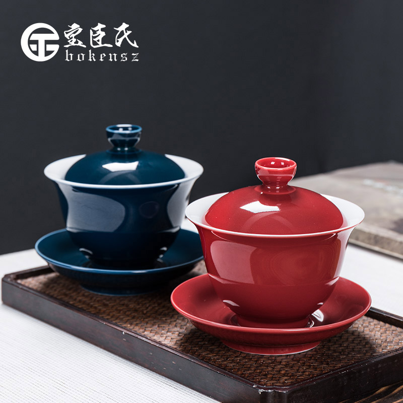 Treasure minister 's tureen ceramic cups to use three large tea sets tea tea bowl of white porcelain hand grasp pot