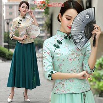 Republic of China style womens clothing Tang style fashion improved Cheongsam top Chinese style ancient costume clothing retro plate buckle tea suit set