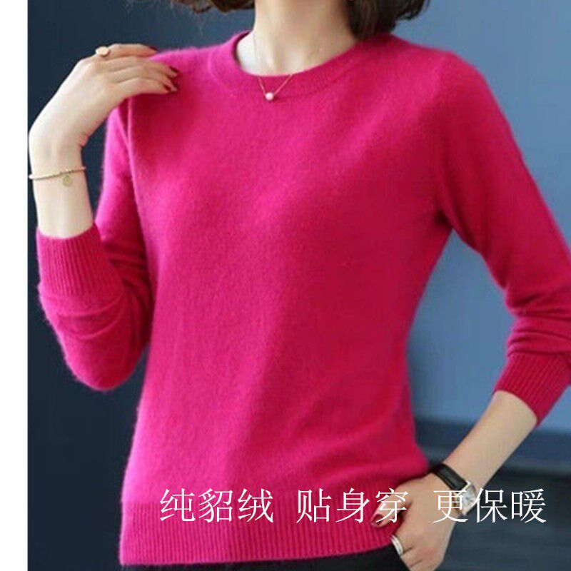 Autumn and winter new mink fleece women's half turtleneck loose large size short pullover thickened knitted sweater bottoming shirt