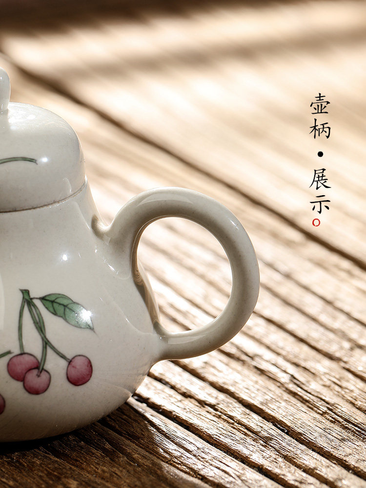 Jingdezhen pure manual teapot kongfu tea pot plant ash glaze hand - made cherry ball hole, small ceramic pot