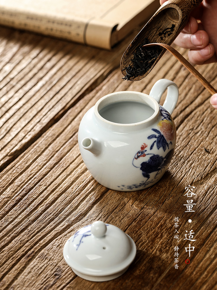 Jingdezhen blue and white teapot pure manual ceramic tea set hand - made big rooster antique teapot single pot kunfu tea