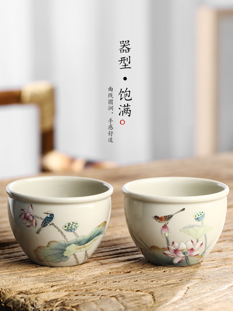 Master kung fu tea cup single CPU jingdezhen ceramic sample tea cup single plant ash glaze hand - made lotus tea urn getting out