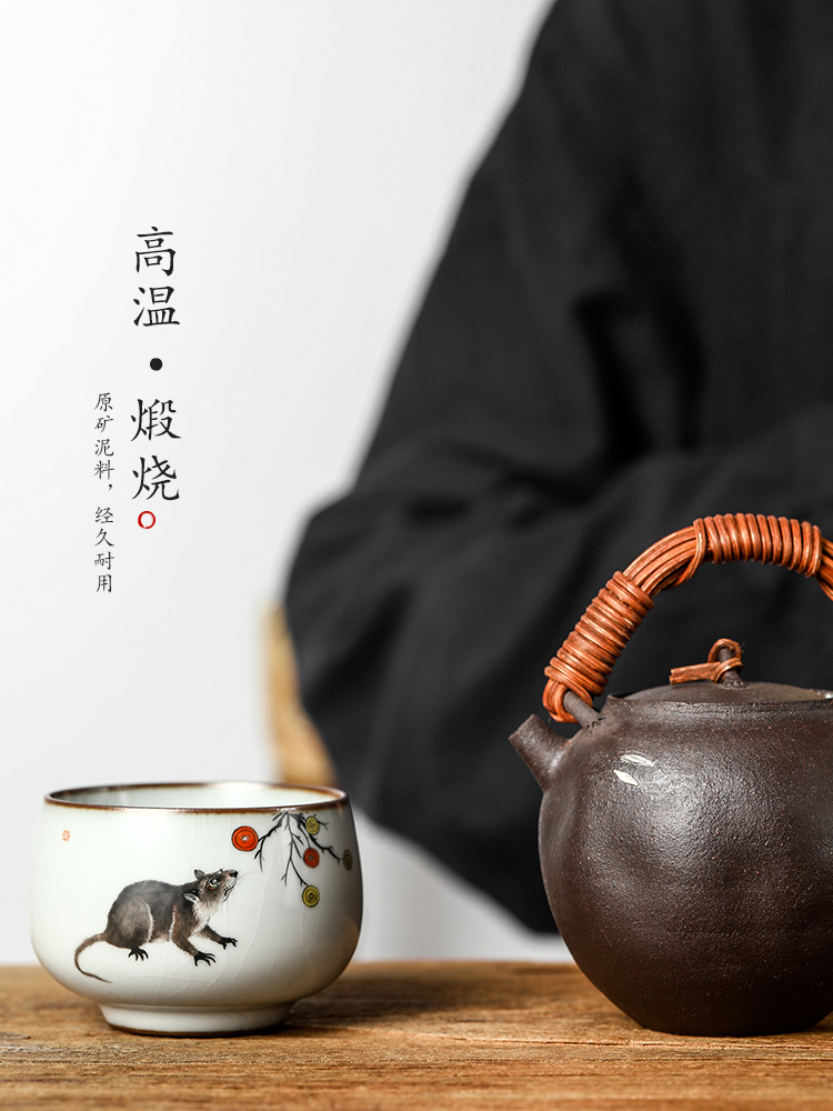 Jingdezhen tea zodiac rat master cup single cup your up hand - made kung fu tea cups ceramic sample tea cup by hand