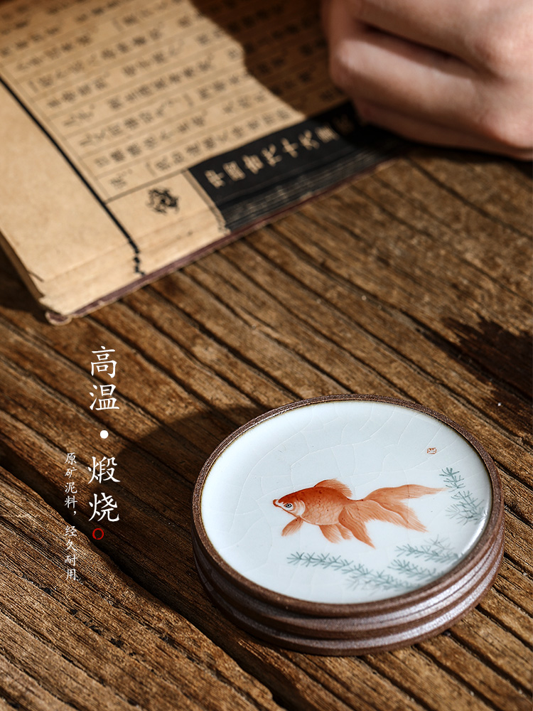 Jingdezhen cover rear cover bracket pure manual your up coasters hand - made goldfish ceramic pot pad kung fu tea accessories