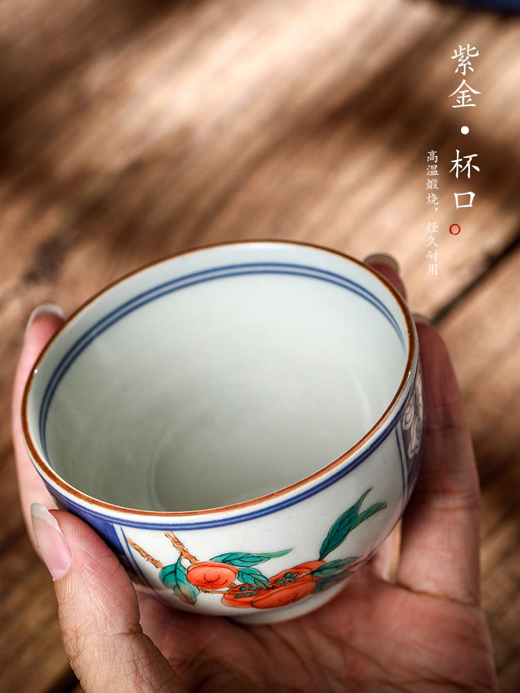 Jingdezhen blue and white master cup pure manual hand - made ceramic cup sample tea cup single window persimmon single cup of tea