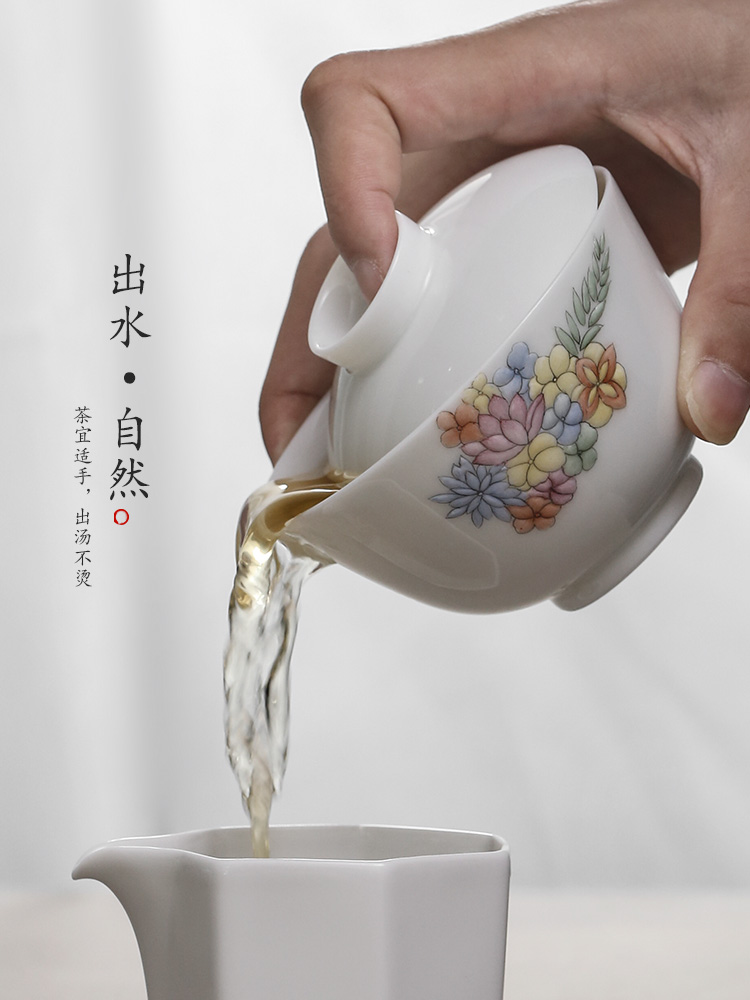 Kombucha tea tureen single anti hot large jingdezhen pure manual white porcelain tea bowl hand - made orchids ceramic tea set