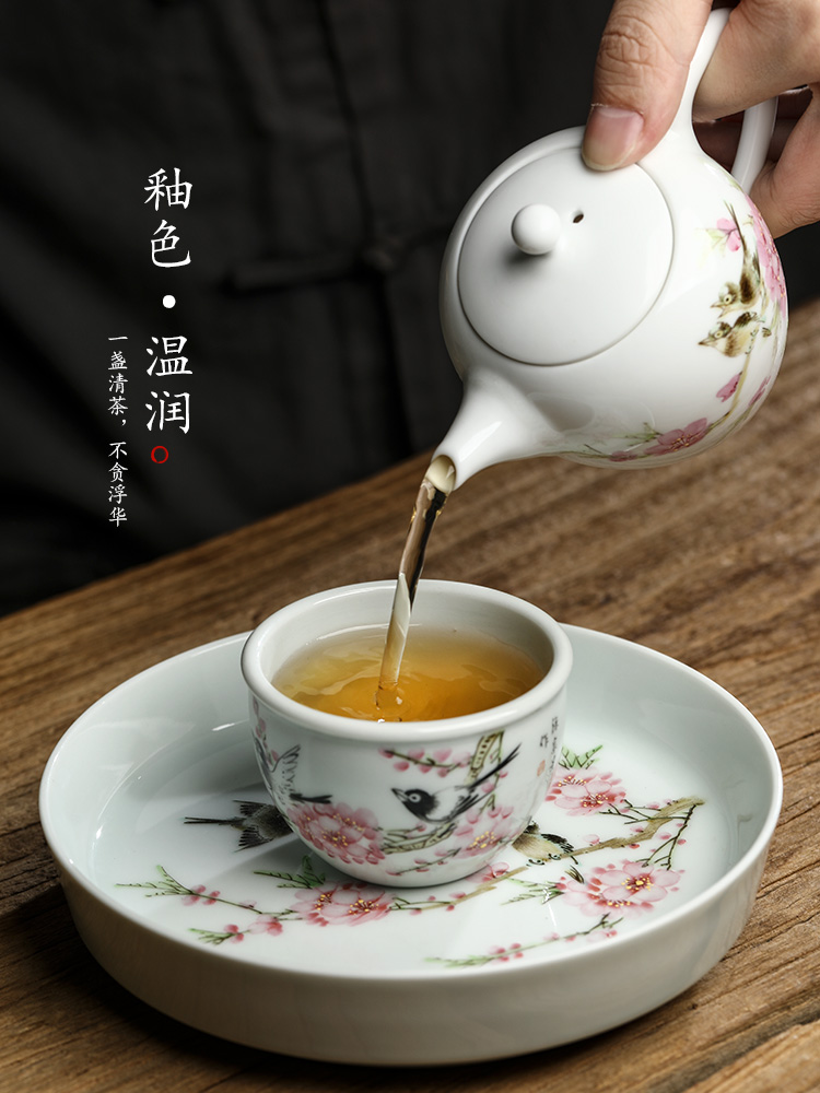 Jingdezhen Xu Jiaxing hand - made water points peach blossom put white porcelain tea pot of 12 water bearing dry mercifully checking tea tray was restoring ancient ways