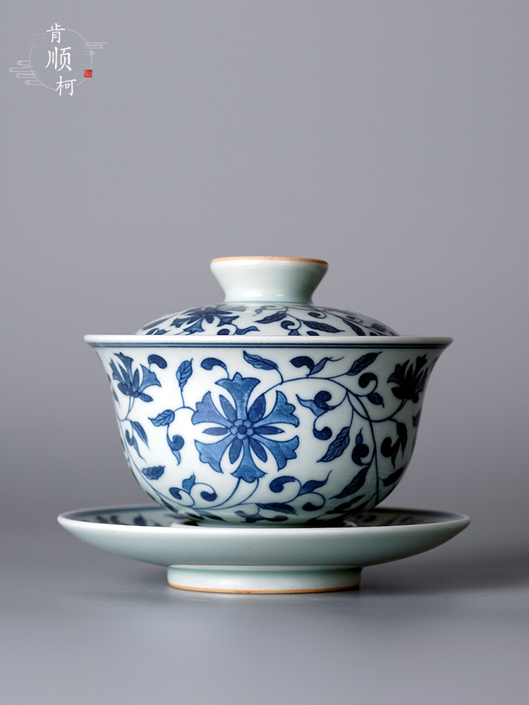 Jingdezhen porcelain hand - made bound branch lotus three to prevent iron antique cups of tea tureen tea tea kungfu is large