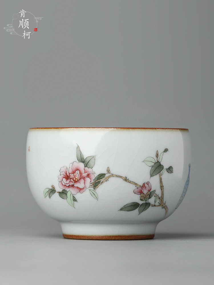 Hand draw your up teacup camellia kung fu master cup single CPU jingdezhen of pure manual sample tea cup single ceramic cups