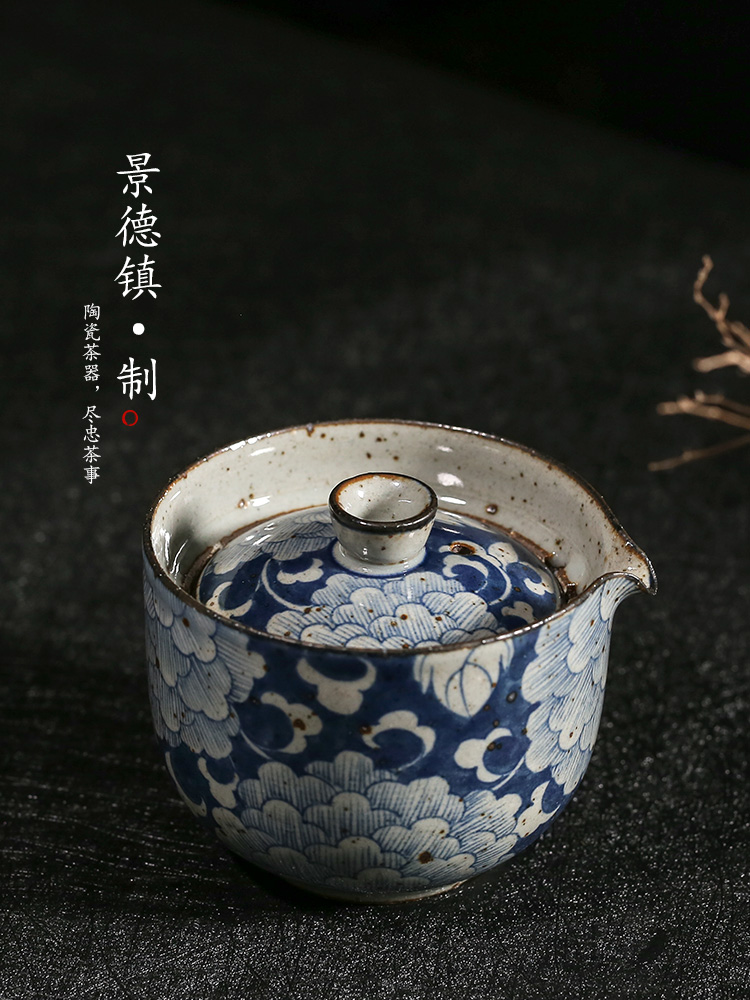 Jingdezhen tea machine hand grasp lid bowl prevent hot cups large ceramic hand - made porcelain kunfu tea tea bowl of tea set