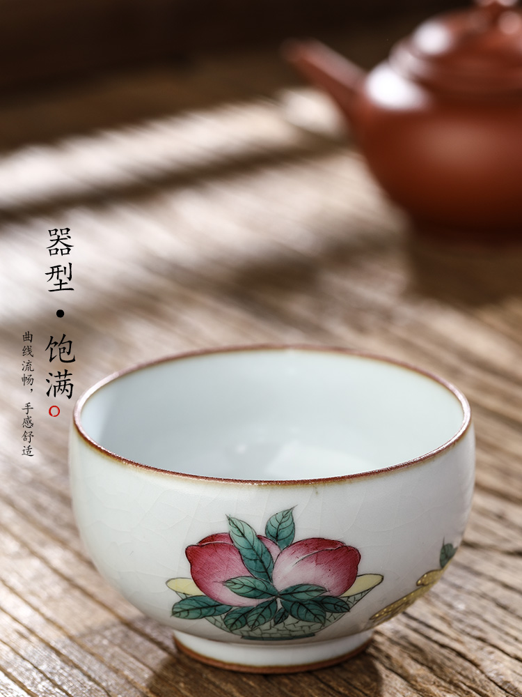 Jingdezhen pure manual master cup single CPU kung fu tea set sample tea cup only ceramic hand - made peach slice open cups