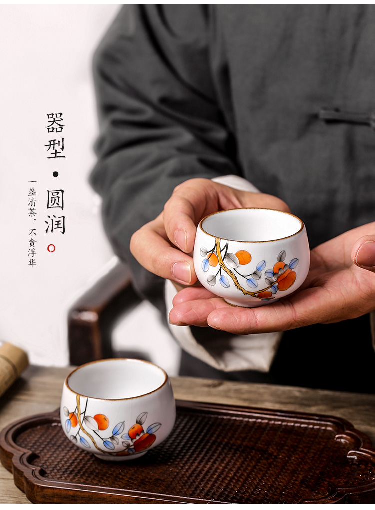 Jingdezhen ceramic single CPU master kung fu tea cups cup hand - made persimmon persimmon satisfied sample tea cup pure manual your up tea sets