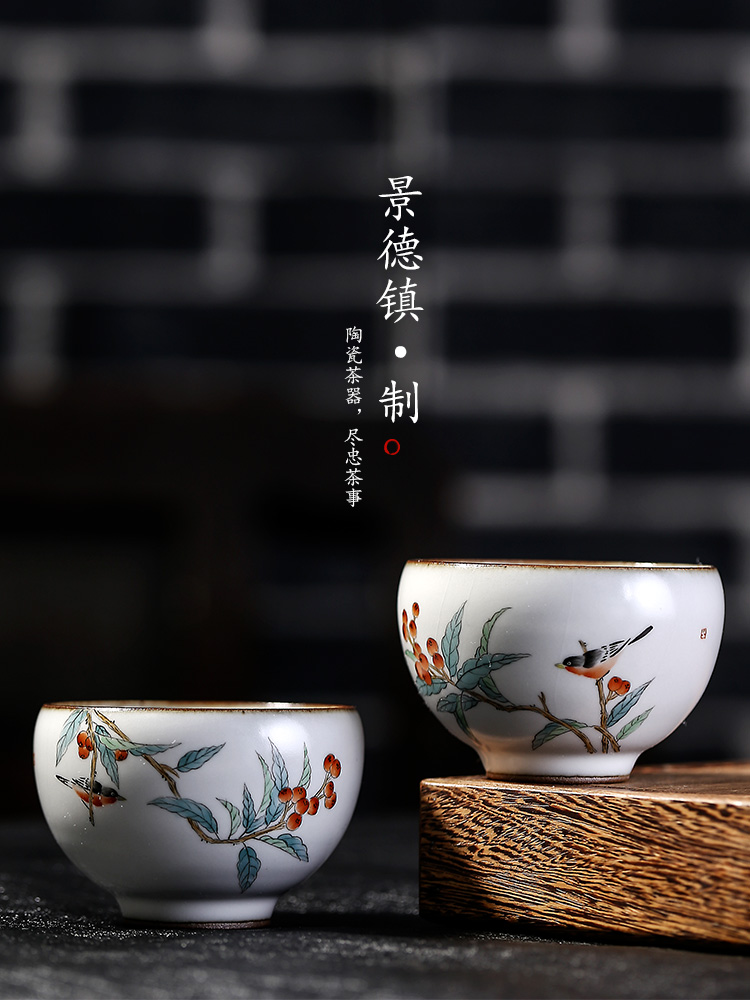 Jingdezhen masters cup pure manual your up loquat bird getting to cup sample tea cup single CPU hand - made kung fu tea tea set
