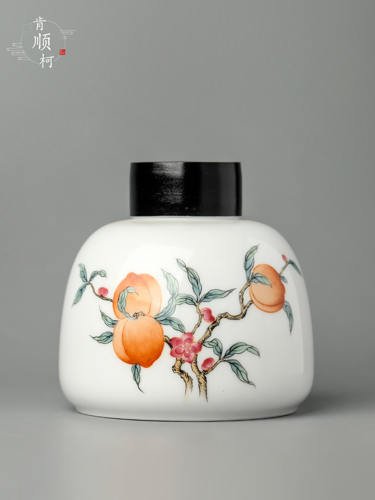 Jingdezhen pure manual white porcelain tea pot hand - made peach ceramic seal pot home tea tea storage tanks