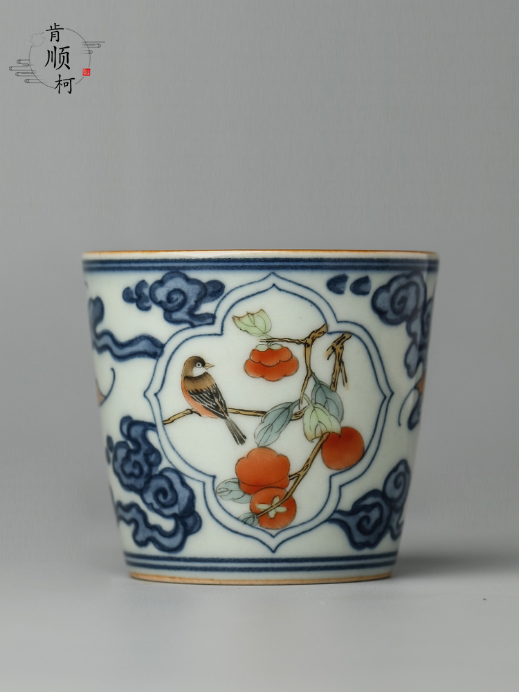 Jingdezhen ceramic tea set blue kung fu master cup sample tea cup single cup of pure manual teacups hand - made painting of flowers and tea light