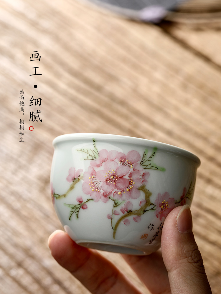 Xu, Jiaxing hand - made peach blossom put water point masters cup kung fu tea set sample tea cup cup jingdezhen pure checking ceramic cup