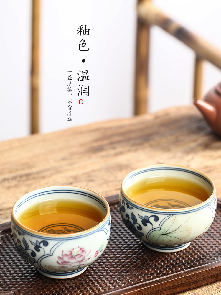 Jingdezhen blue and white window kung fu master cup single cup pure manual sample tea cup single teacups hand - made lotus tea set only