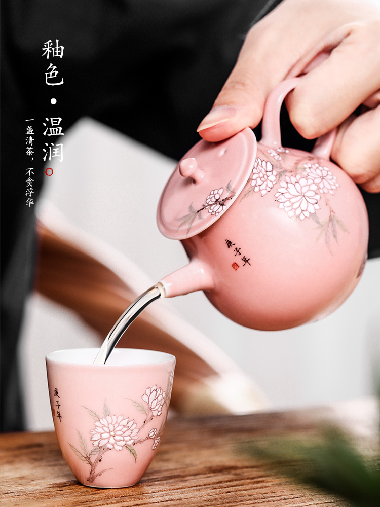 Jingdezhen hand - made ceramic sample tea cup kung fu noggin master cup single CPU getting checking pink pear flower tea