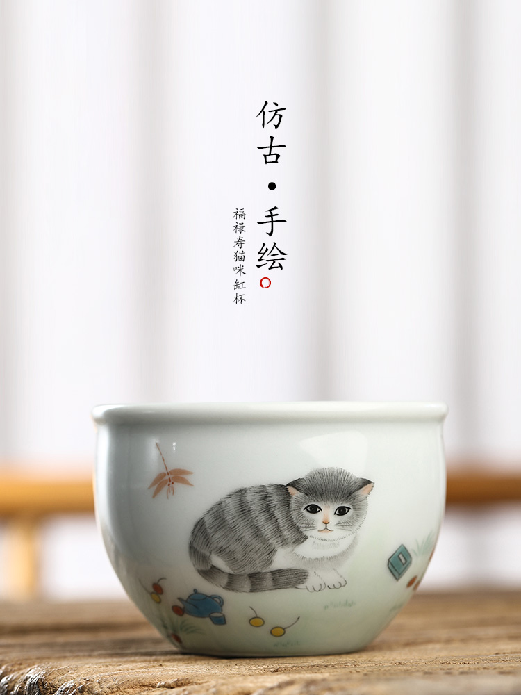 Jingdezhen tea master kung fu tea cup single cup of pure manual hand - made the cat ceramic bowl sample tea cup only