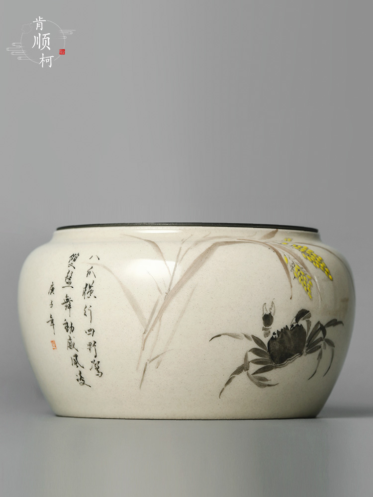 Jingdezhen hand - made the crab pot bearing water pure manual plant ash glaze paddy fields ceramic dry mercifully water wash tea accessories